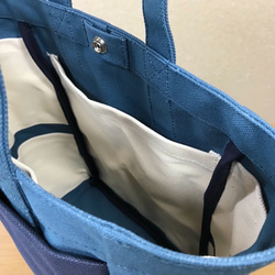 [訂單生產]“盒子手提包”前面長尺寸“礦物藍×海軍×生產”帆布手提袋倉敷漢普8 第6張的照片