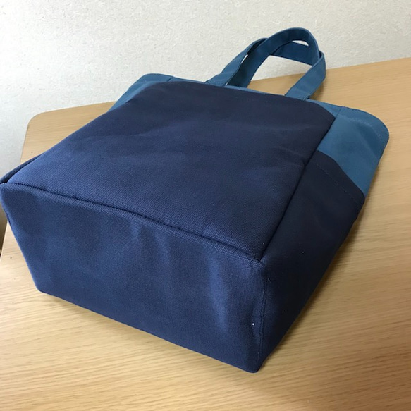 [訂單生產]“盒子手提包”前面長尺寸“礦物藍×海軍×生產”帆布手提袋倉敷漢普8 第7張的照片