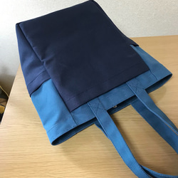 [訂單生產]“盒子手提包”前面長尺寸“礦物藍×海軍×生產”帆布手提袋倉敷漢普8 第8張的照片