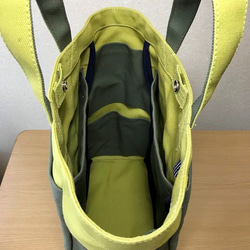 【訂購生產】“Box Tote”長款“HIWA GREEN×Olive”帆布手提包Kurashiki Canvas No. 8 第4張的照片