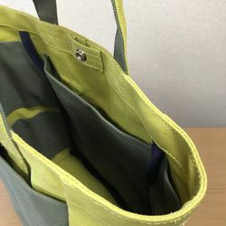 【訂購生產】“Box Tote”長款“HIWA GREEN×Olive”帆布手提包Kurashiki Canvas No. 8 第6張的照片