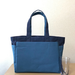 “Box tote”通勤手提包“Navy（紺）×礦物藍”帆布手提包Kurashiki帆布No.8 [訂單製作] 第1張的照片