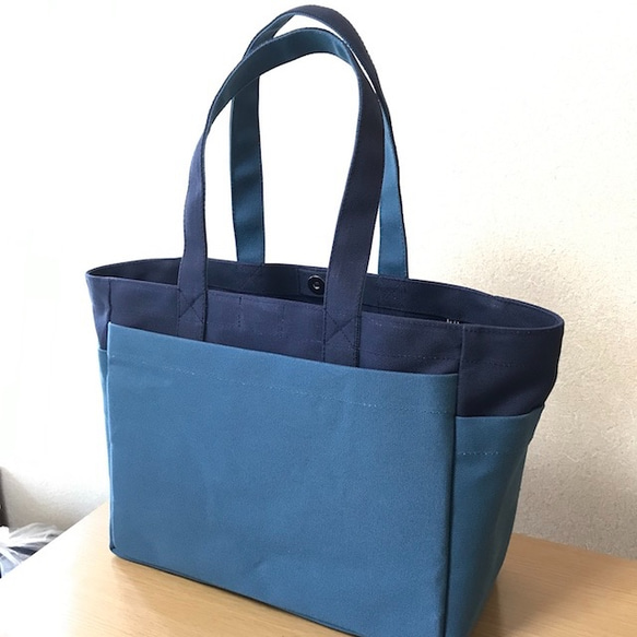 “Box tote”通勤手提包“Navy（紺）×礦物藍”帆布手提包Kurashiki帆布No.8 [訂單製作] 第2張的照片