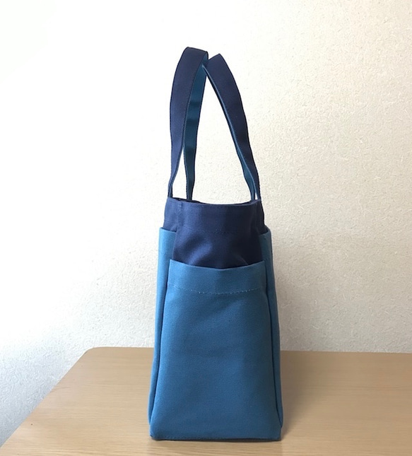 “Box tote”通勤手提包“Navy（紺）×礦物藍”帆布手提包Kurashiki帆布No.8 [訂單製作] 第3張的照片