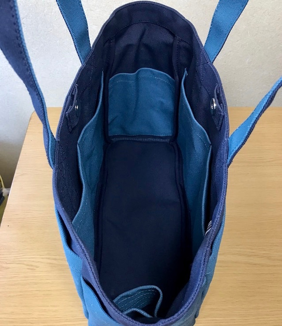 “Box tote”通勤手提包“Navy（紺）×礦物藍”帆布手提包Kurashiki帆布No.8 [訂單製作] 第4張的照片