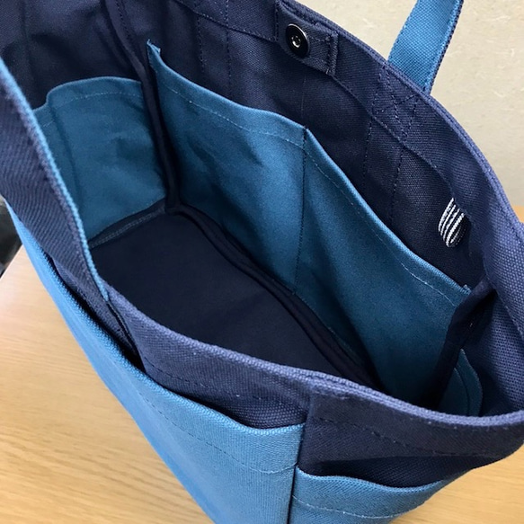 “Box tote”通勤手提包“Navy（紺）×礦物藍”帆布手提包Kurashiki帆布No.8 [訂單製作] 第5張的照片