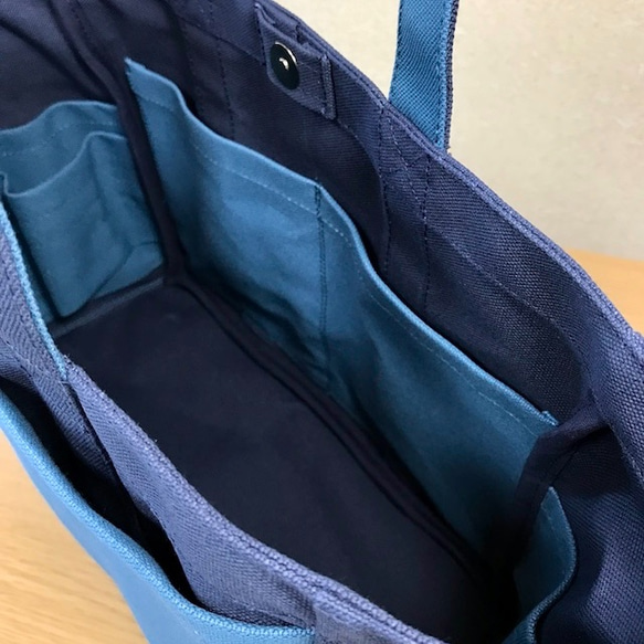 “Box tote”通勤手提包“Navy（紺）×礦物藍”帆布手提包Kurashiki帆布No.8 [訂單製作] 第6張的照片