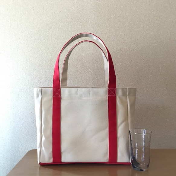 “燈箱手提包”中號“製作×紅色”帆布手提袋倉敷帆布8號[訂單製作] 第1張的照片