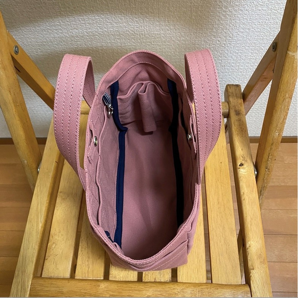 「箱型托特包」迷你尺寸 「玫瑰粉」帆布托特包 和泉木綿帆布【接單製作】 第4張的照片