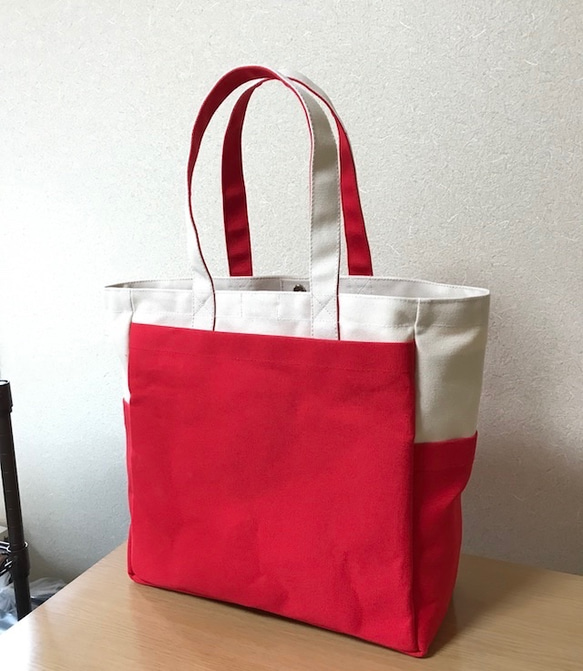 “Box Tote”大號“Generation x Red”帆布手提包Kurashiki Canvas No. 8 [按訂單生產 第3張的照片