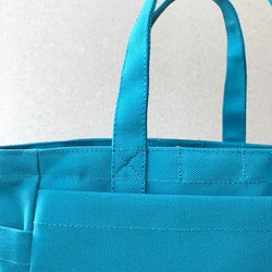 【訂購生產】“Box Tote”小號“Turquoise×Navy”帆布手提包Kurashiki Canvas No. 8 第8張的照片