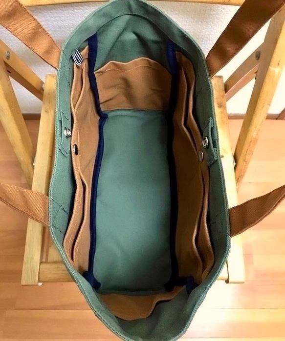 “口袋手提袋”通勤手提包“橄欖玫瑰駱駝”倉敷帆布Izumi棉帆布[訂單生產] 第3張的照片