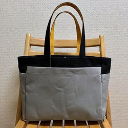 “Box tote”通勤手提包“黑色（黑色）×灰色”帆布手提包Kurashiki帆布No.8 [訂單製作] 第1張的照片