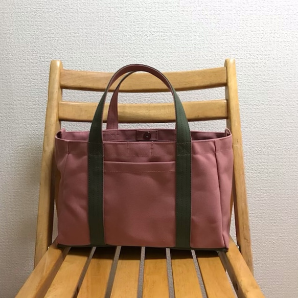 [定做]“Light Box Tote”橫尺寸“Fine Rose x Olive”帆布手提包倉敷帆布No.8 第1張的照片