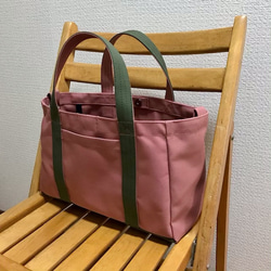 [定做]“Light Box Tote”橫尺寸“Fine Rose x Olive”帆布手提包倉敷帆布No.8 第3張的照片