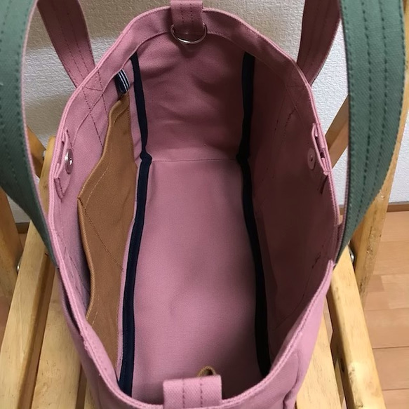 [定做]“Light Box Tote”橫尺寸“Fine Rose x Olive”帆布手提包倉敷帆布No.8 第4張的照片