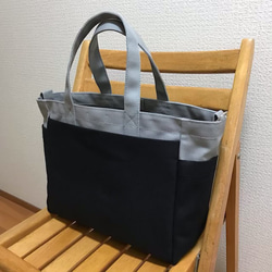 “Box tote”通勤手提包“灰色x黑色（黑色）”帆布手提包Kurashiki帆布8 第2張的照片