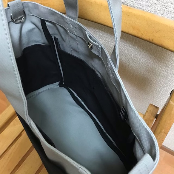 “Box tote”通勤手提包“灰色x黑色（黑色）”帆布手提包Kurashiki帆布8 第4張的照片