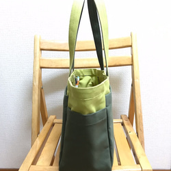 “盒裝手提包”中號“Shrine green x olive x mustard”Kurashiki帆布No. 8 Izumi棉 第3張的照片
