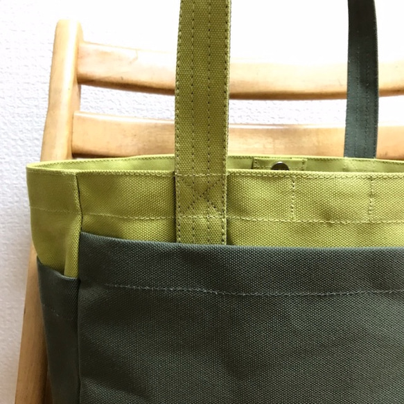 “盒裝手提包”中號“Shrine green x olive x mustard”Kurashiki帆布No. 8 Izumi棉 第7張的照片