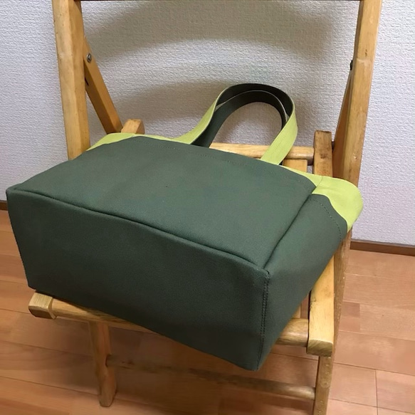 “盒裝手提包”中號“Shrine green x olive x mustard”Kurashiki帆布No. 8 Izumi棉 第8張的照片