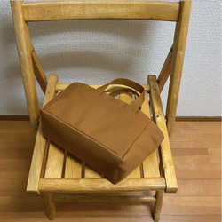 「箱型托特包」迷你尺寸「駝色」帆布托特包 和泉木綿帆布【接單製作】 第7張的照片