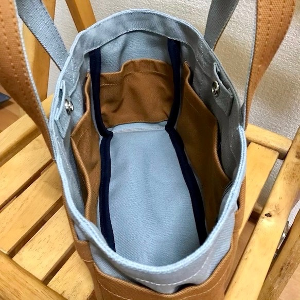 “盒子手提包”迷你尺寸“灰色×駱駝”倉敷帆布Izumi棉帆布[訂單生產] 第3張的照片