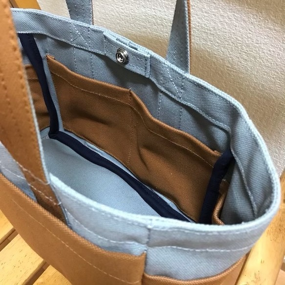 “盒子手提包”迷你尺寸“灰色×駱駝”倉敷帆布Izumi棉帆布[訂單生產] 第4張的照片