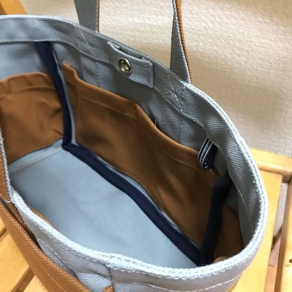 “盒子手提包”迷你尺寸“灰色×駱駝”倉敷帆布Izumi棉帆布[訂單生產] 第5張的照片