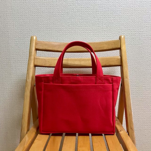 軽いボックストート」小サイズ「赤」帆布トートバッグ 倉敷帆布8号 