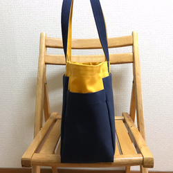 “Box tote”通勤手提包“mustard×navy（紺）”帆布手提包Kurashiki帆布Izumi棉帆布[訂單製作] 第2張的照片