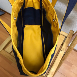 “Box tote”通勤手提包“mustard×navy（紺）”帆布手提包Kurashiki帆布Izumi棉帆布[訂單製作] 第3張的照片