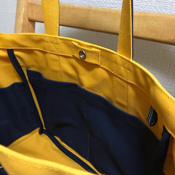 “Box tote”通勤手提包“mustard×navy（紺）”帆布手提包Kurashiki帆布Izumi棉帆布[訂單製作] 第4張的照片