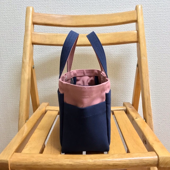 “盒子手提包”迷你尺寸“精緻玫瑰×海軍（紺）”倉敷帆布和泉棉帆布[訂單生產] 第2張的照片