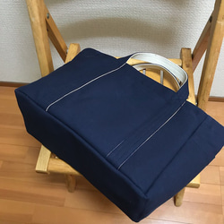 “混合手提包”通勤手提包“海軍（紺）×生成”帆布手提包倉敷帆布8號[訂單製作] 第7張的照片