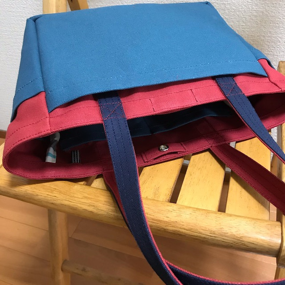 “Box tote”小號“Canyon red x navy（紺）x礦物藍”帆布手提包Kurashiki帆布No.8 [訂單製作 第7張的照片