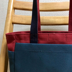 “Box tote”小號“Canyon red x navy（紺）x礦物藍”帆布手提包Kurashiki帆布No.8 [訂單製作 第8張的照片