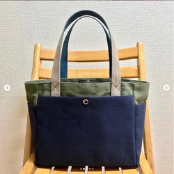 “混合手提包”中號“橄欖x米色x海軍藍x礦物藍”倉敷帆布Izumi棉帆布[按訂單生產] 第2張的照片