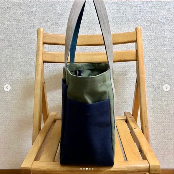 “混合手提包”中號“橄欖x米色x海軍藍x礦物藍”倉敷帆布Izumi棉帆布[按訂單生產] 第3張的照片