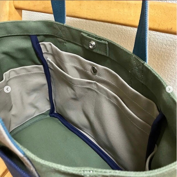 “混合手提包”中號“橄欖x米色x海軍藍x礦物藍”倉敷帆布Izumi棉帆布[按訂單生產] 第4張的照片