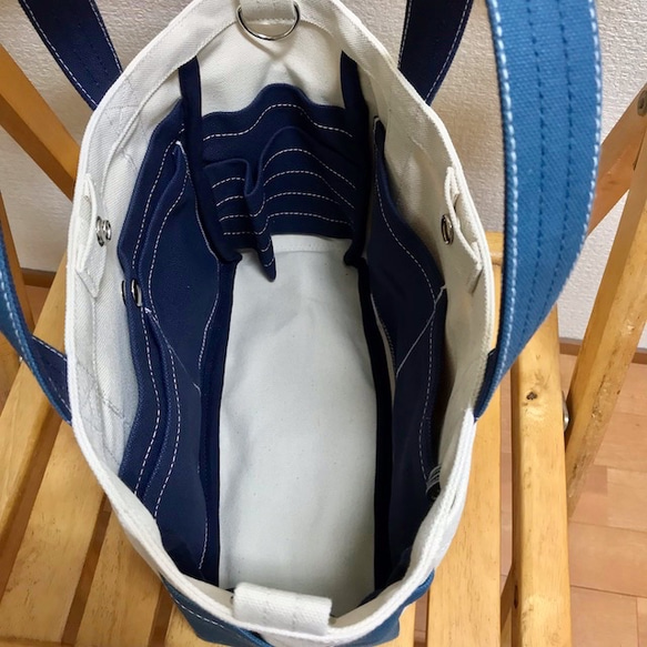 “混合手提包”小號“製作×礦物藍×海軍（紺）”帆布手提包倉敷帆布[訂單製作] 第5張的照片