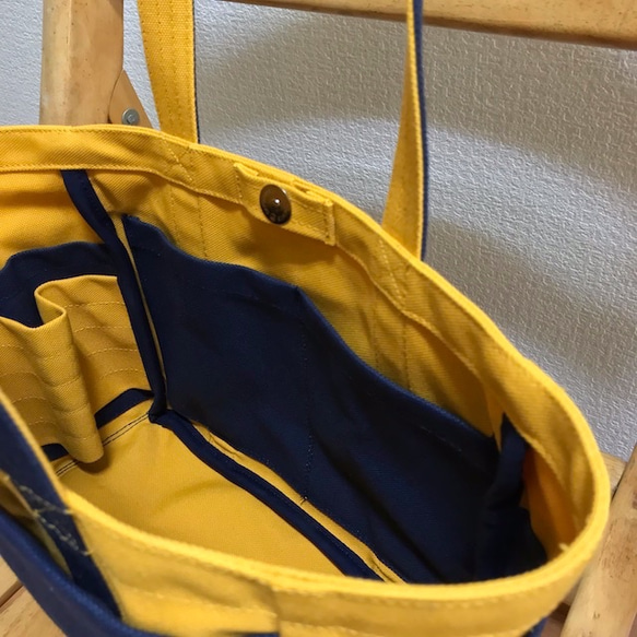 “Box tote”小號“Mustard x Navy (海軍藍)”倉敷帆布 Izumi 棉帆布 [定做] 第5張的照片