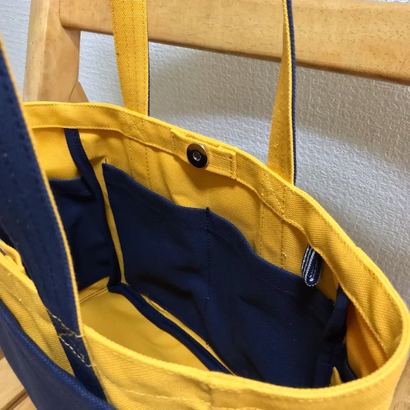 “Box tote”小號“Mustard x Navy (海軍藍)”倉敷帆布 Izumi 棉帆布 [定做] 第6張的照片