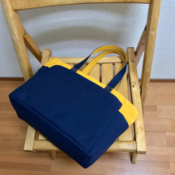 “Box tote”小號“Mustard x Navy (海軍藍)”倉敷帆布 Izumi 棉帆布 [定做] 第7張的照片