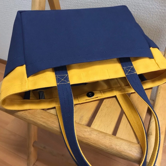 “Box tote”小號“Mustard x Navy (海軍藍)”倉敷帆布 Izumi 棉帆布 [定做] 第8張的照片