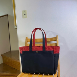 “Box Tote”通勤手提包“Canyon Red x Black (Black)”/帆布手提包/倉敷帆布 No.8 [定做] 第2張的照片