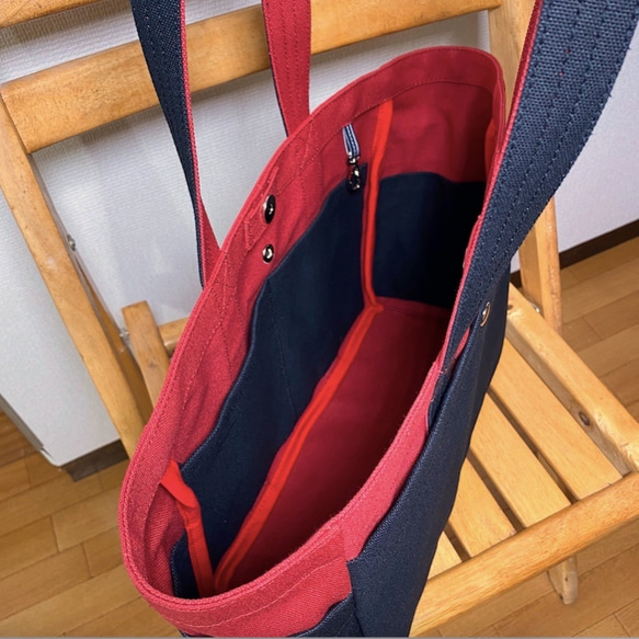 “Box Tote”通勤手提包“Canyon Red x Black (Black)”/帆布手提包/倉敷帆布 No.8 [定做] 第5張的照片