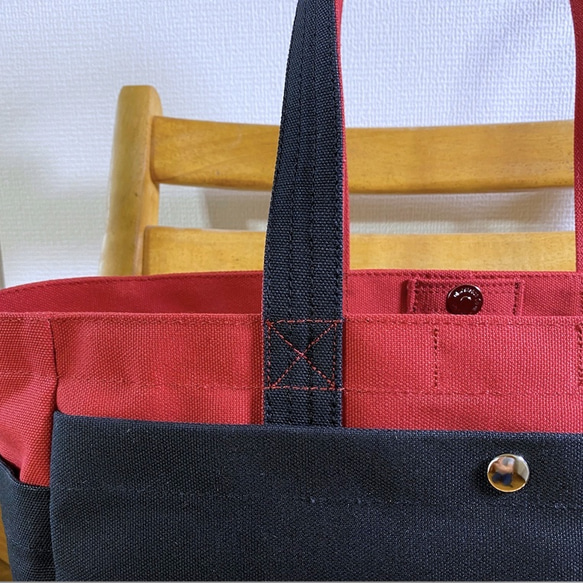 “Box Tote”通勤手提包“Canyon Red x Black (Black)”/帆布手提包/倉敷帆布 No.8 [定做] 第8張的照片