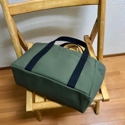 “ Pocket Tote”橫向尺寸“ Olive x黑色（黑色）x Azuki”帆布手提袋倉敷8號帆布[定做] 第8張的照片