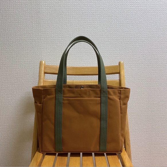 “口袋手提包”通勤尺寸“駱駝 x 橄欖”Izumi 棉帆布倉敷帆布 [定做] 第1張的照片